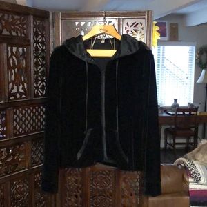 Black zip up velvet and silk hoodie